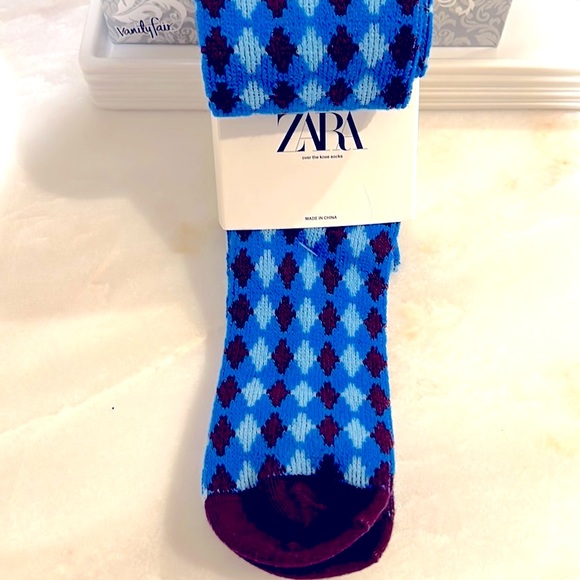 ZARA ARGYLE Over the Knee Socks - Picture 1 of 3
